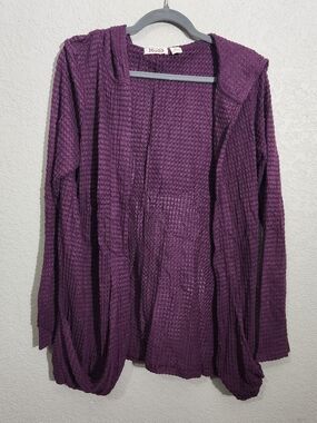 Mudd Cardigan Women's XL Purple Open-Front Waffle Knit Ooen Weave